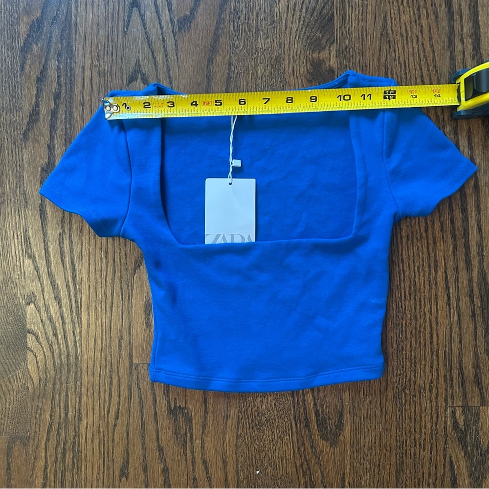 Zara Blue Square Neck Crop Top small NWT - Picture 5 of 7